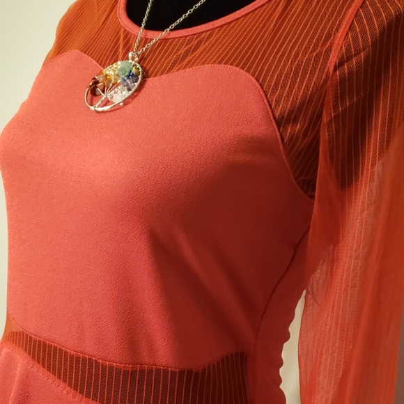 🌾Rust Long Sleeve Midi Dress fit/flare - Picture 2 of 4